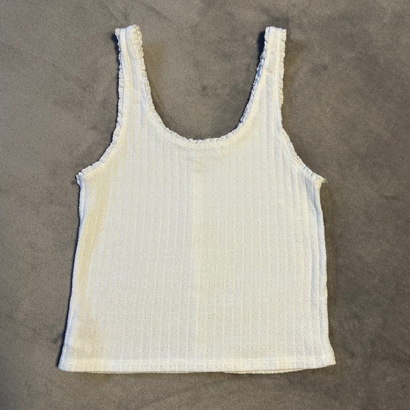 American Eagle White Ribbed Tank Medium Button Front Y2K Clean Girl Aesthetic - Picture 7 of 8